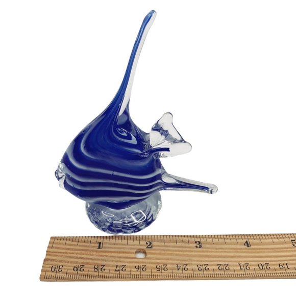 Vintage Hand Blown Art Glass Figurine Angelfish Figurine Cobalt Blue Striped - Picture 2 of 10